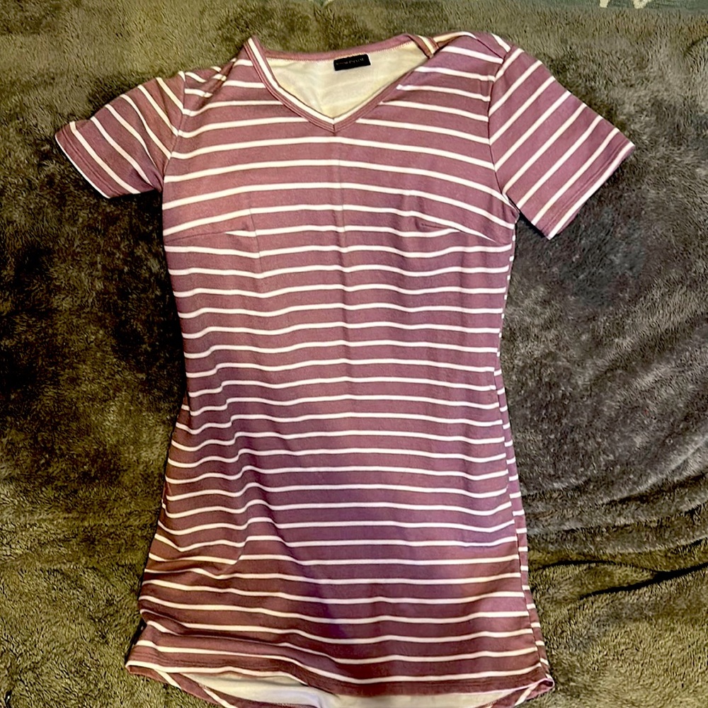 Sporty purple and white striped tshirt dress